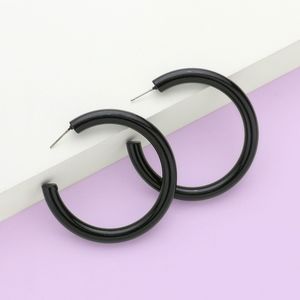 Black Hoop Earrings 2" Casual Simple Smooth Trendy Statement Fashion Jewelry